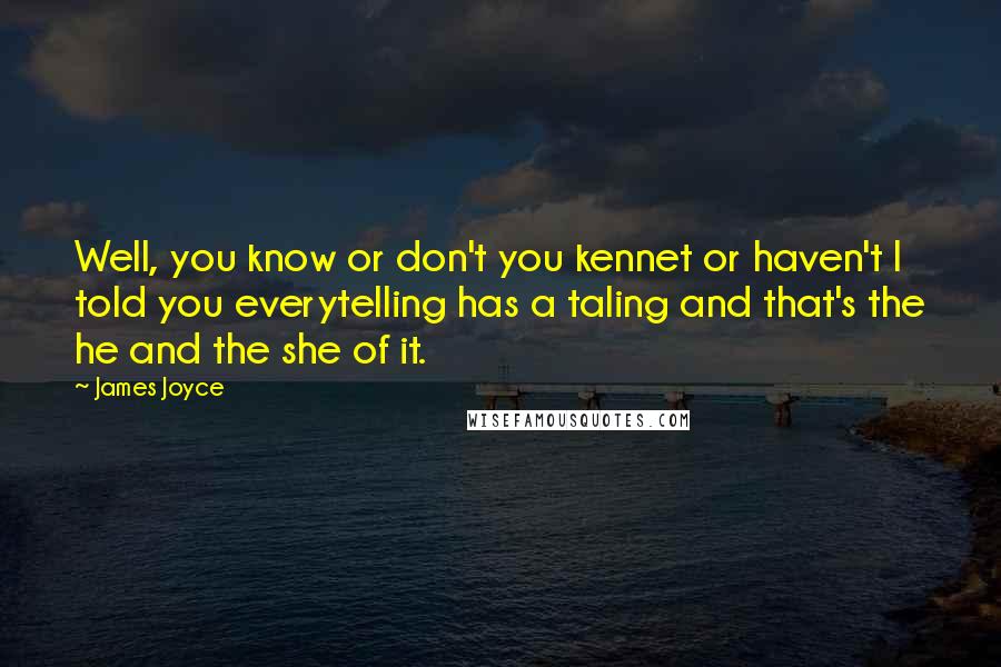 James Joyce Quotes: Well, you know or don't you kennet or haven't I told you everytelling has a taling and that's the he and the she of it.