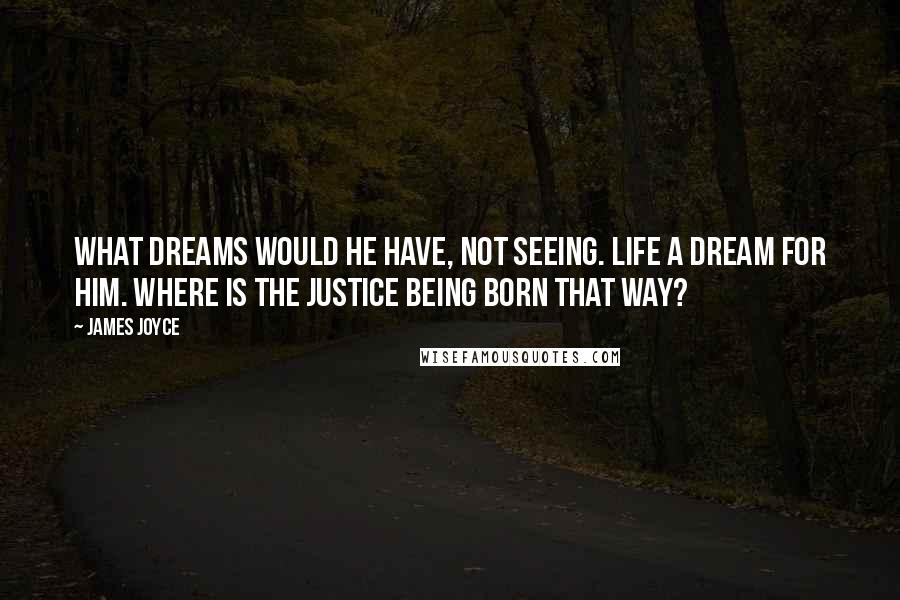 James Joyce Quotes: What dreams would he have, not seeing. Life a dream for him. Where is the justice being born that way?