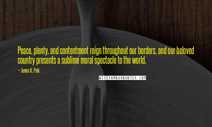 James K. Polk Quotes: Peace, plenty, and contentment reign throughout our borders, and our beloved country presents a sublime moral spectacle to the world.