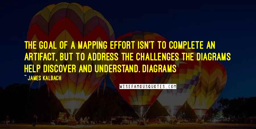 James Kalbach Quotes: the goal of a mapping effort isn't to complete an artifact, but to address the challenges the diagrams help discover and understand. Diagrams