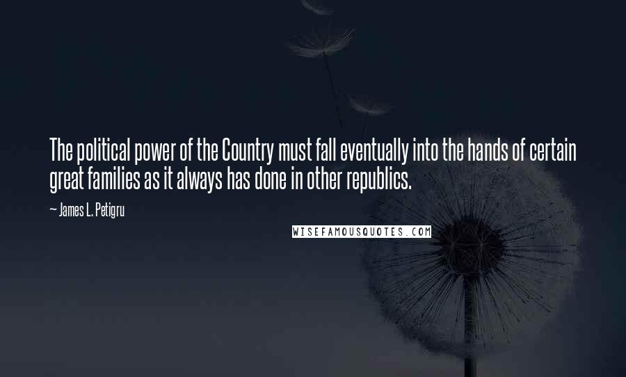 James L. Petigru Quotes: The political power of the Country must fall eventually into the hands of certain great families as it always has done in other republics.