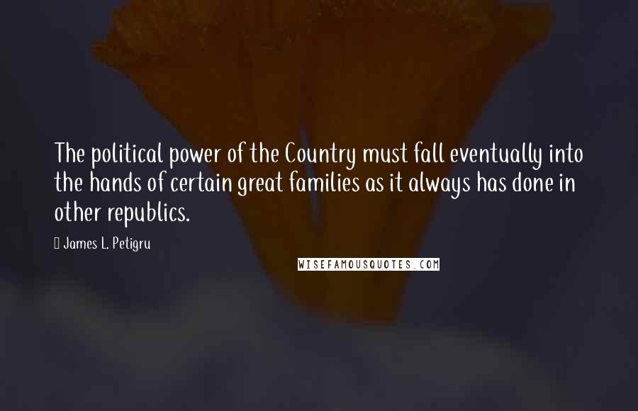 James L. Petigru Quotes: The political power of the Country must fall eventually into the hands of certain great families as it always has done in other republics.