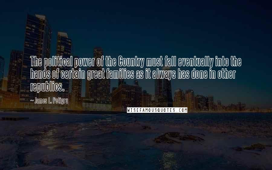 James L. Petigru Quotes: The political power of the Country must fall eventually into the hands of certain great families as it always has done in other republics.