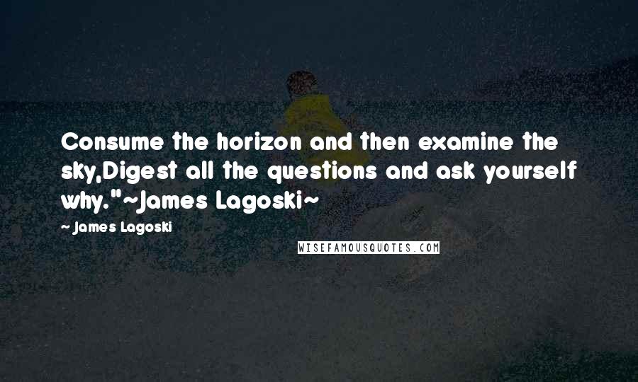 James Lagoski Quotes: Consume the horizon and then examine the sky,Digest all the questions and ask yourself why."~James Lagoski~