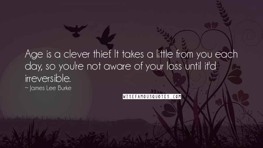 James Lee Burke Quotes: Age is a clever thief. It takes a little from you each day, so you're not aware of your loss until it'd irreversible.