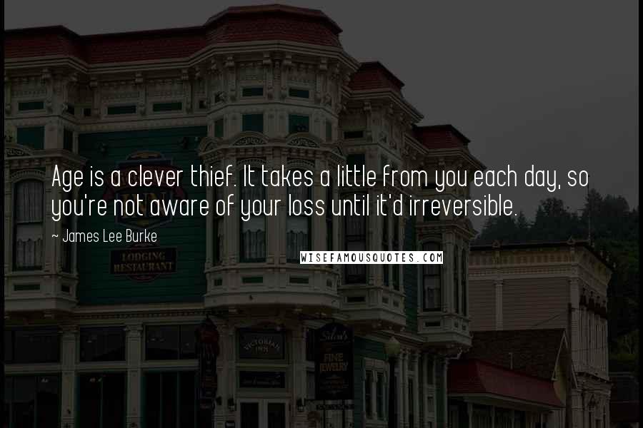 James Lee Burke Quotes: Age is a clever thief. It takes a little from you each day, so you're not aware of your loss until it'd irreversible.