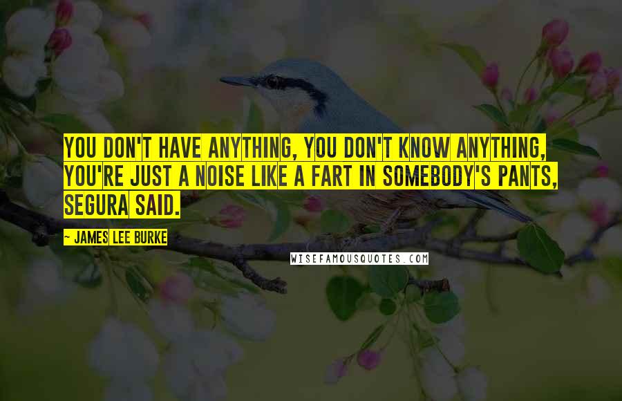 James Lee Burke Quotes: You don't have anything, you don't know anything, you're just a noise like a fart in somebody's pants, Segura said.