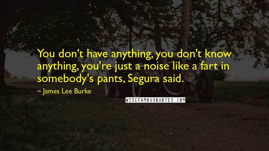 James Lee Burke Quotes: You don't have anything, you don't know anything, you're just a noise like a fart in somebody's pants, Segura said.