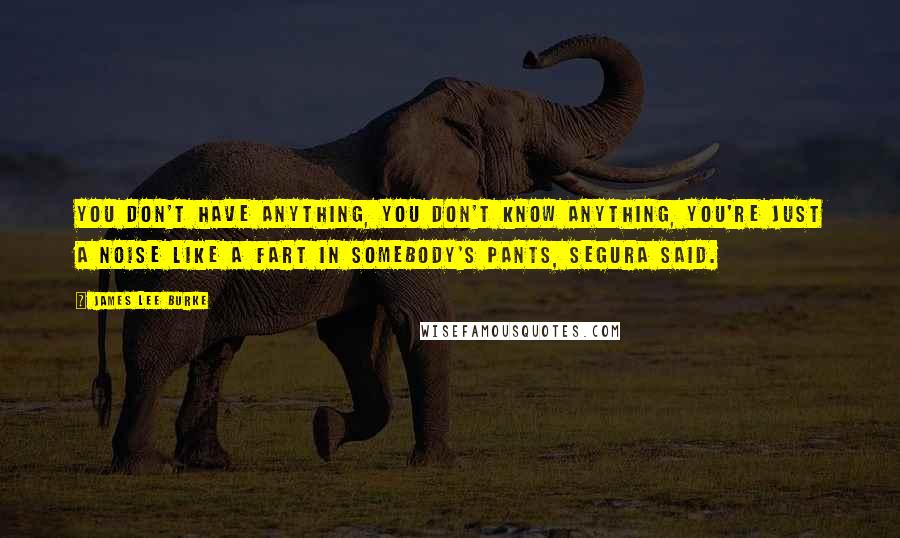 James Lee Burke Quotes: You don't have anything, you don't know anything, you're just a noise like a fart in somebody's pants, Segura said.