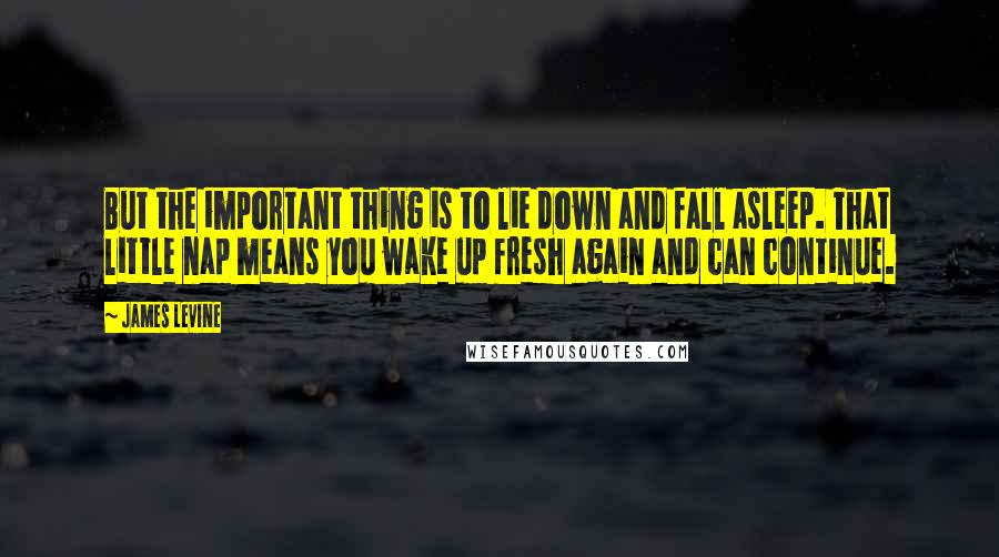 James Levine Quotes: But the important thing is to lie down and fall asleep. That little nap means you wake up fresh again and can continue.