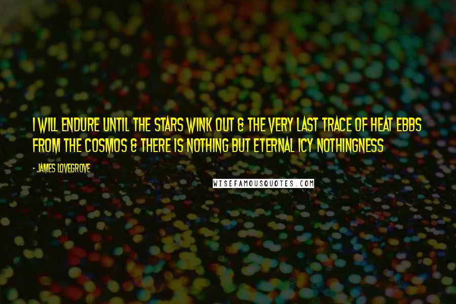 James Lovegrove Quotes: I will endure until the stars wink out & the very last trace of heat ebbs from the cosmos & there is nothing but eternal icy nothingness