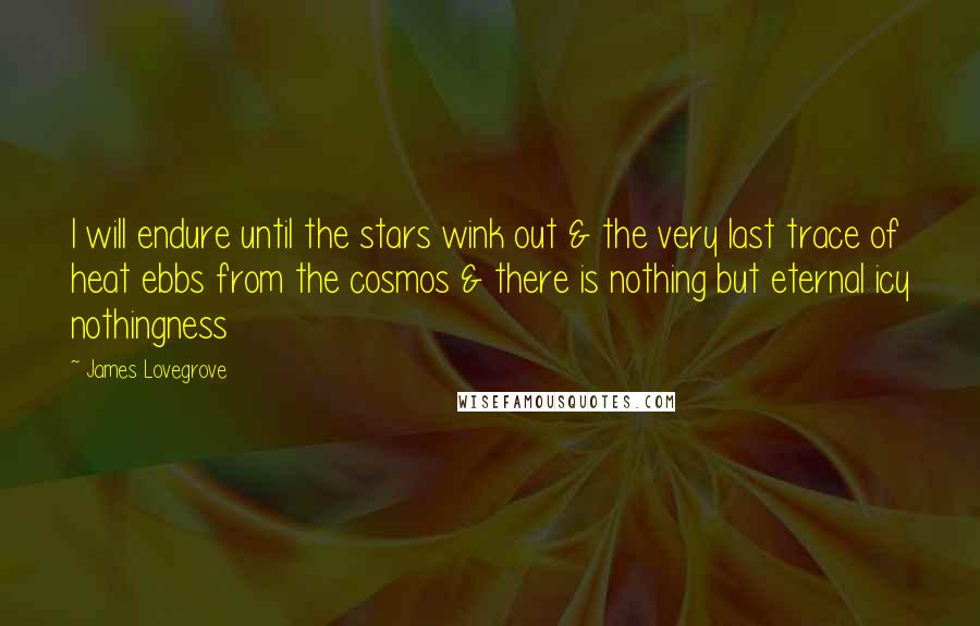 James Lovegrove Quotes: I will endure until the stars wink out & the very last trace of heat ebbs from the cosmos & there is nothing but eternal icy nothingness