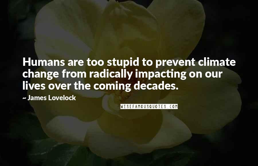 James Lovelock Quotes: Humans are too stupid to prevent climate change from radically impacting on our lives over the coming decades.