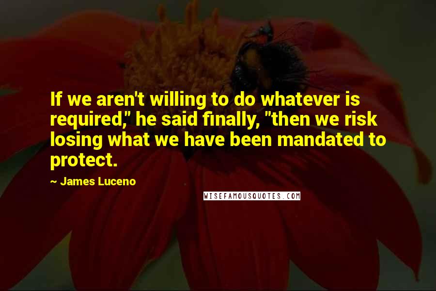 James Luceno Quotes: If we aren't willing to do whatever is required," he said finally, "then we risk losing what we have been mandated to protect.