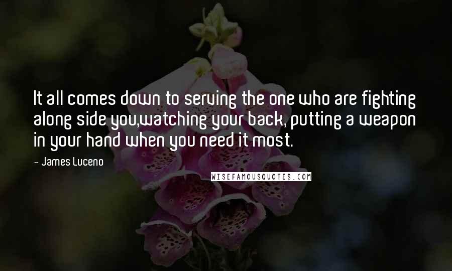 James Luceno Quotes: It all comes down to serving the one who are fighting along side you,watching your back, putting a weapon in your hand when you need it most.