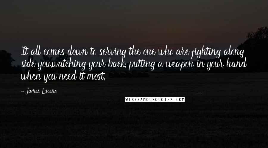 James Luceno Quotes: It all comes down to serving the one who are fighting along side you,watching your back, putting a weapon in your hand when you need it most.