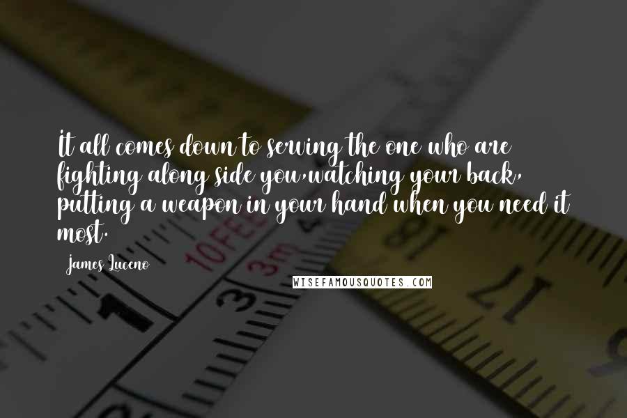 James Luceno Quotes: It all comes down to serving the one who are fighting along side you,watching your back, putting a weapon in your hand when you need it most.