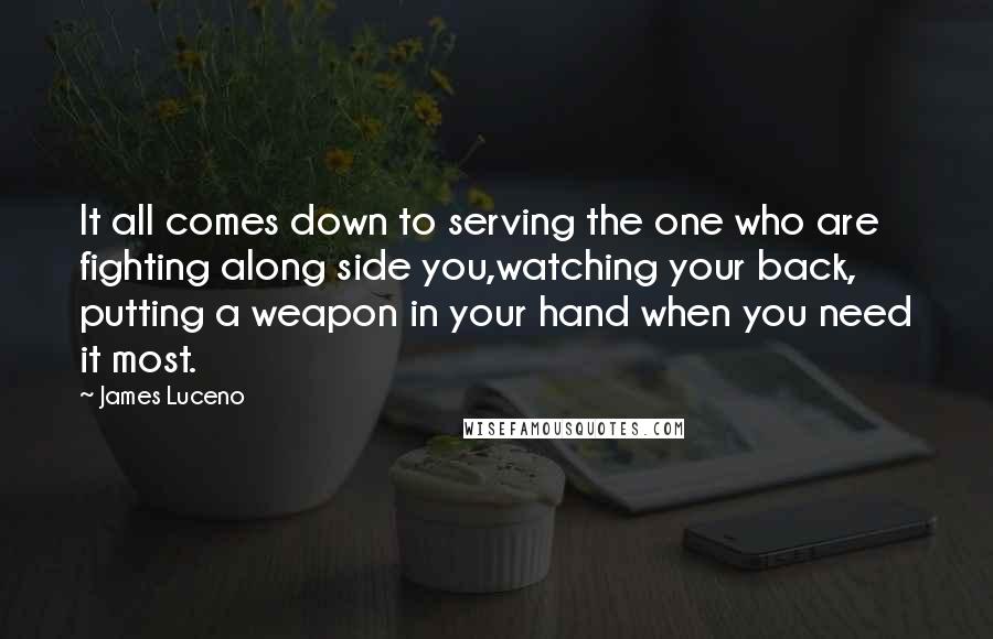 James Luceno Quotes: It all comes down to serving the one who are fighting along side you,watching your back, putting a weapon in your hand when you need it most.