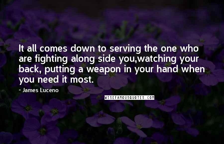 James Luceno Quotes: It all comes down to serving the one who are fighting along side you,watching your back, putting a weapon in your hand when you need it most.