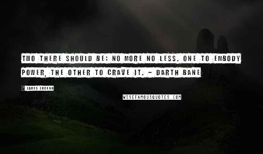 James Luceno Quotes: TWO THERE SHOULD BE; NO MORE NO LESS. One to embody power, The other to crave it. - Darth Bane