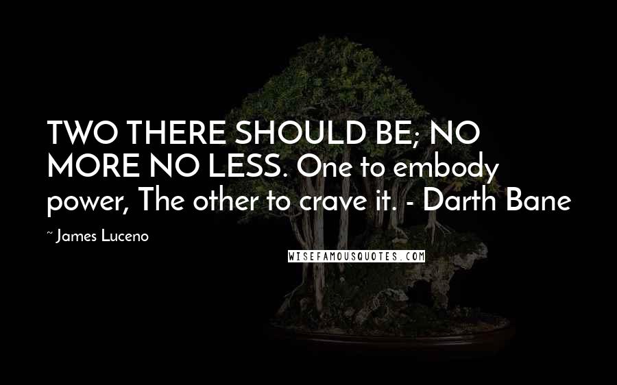 James Luceno Quotes: TWO THERE SHOULD BE; NO MORE NO LESS. One to embody power, The other to crave it. - Darth Bane