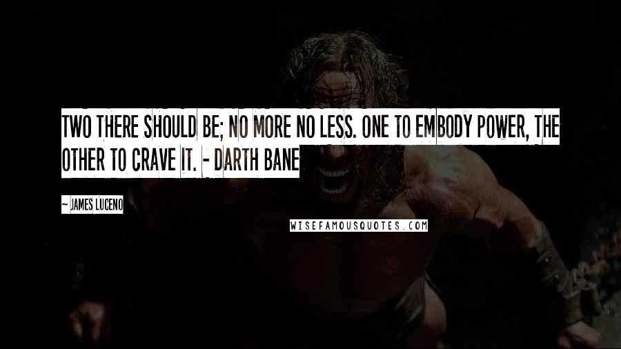 James Luceno Quotes: TWO THERE SHOULD BE; NO MORE NO LESS. One to embody power, The other to crave it. - Darth Bane