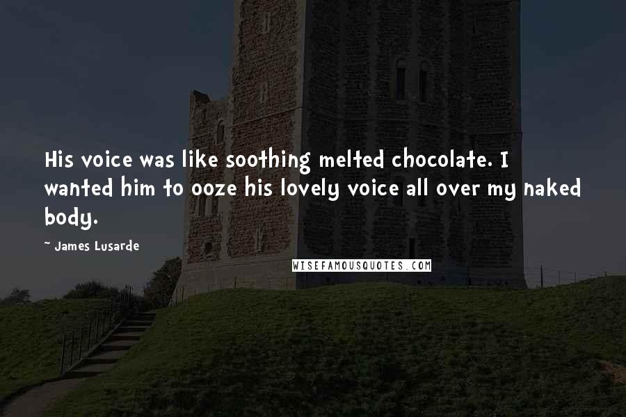 James Lusarde Quotes: His voice was like soothing melted chocolate. I wanted him to ooze his lovely voice all over my naked body.