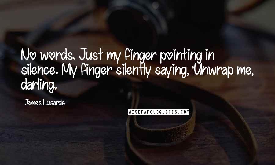 James Lusarde Quotes: No words. Just my finger pointing in silence. My finger silently saying, 'Unwrap me, darling.