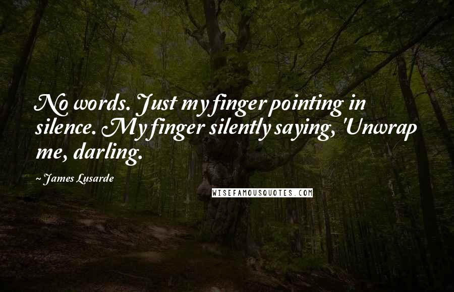 James Lusarde Quotes: No words. Just my finger pointing in silence. My finger silently saying, 'Unwrap me, darling.