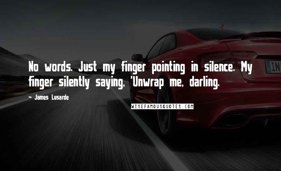 James Lusarde Quotes: No words. Just my finger pointing in silence. My finger silently saying, 'Unwrap me, darling.