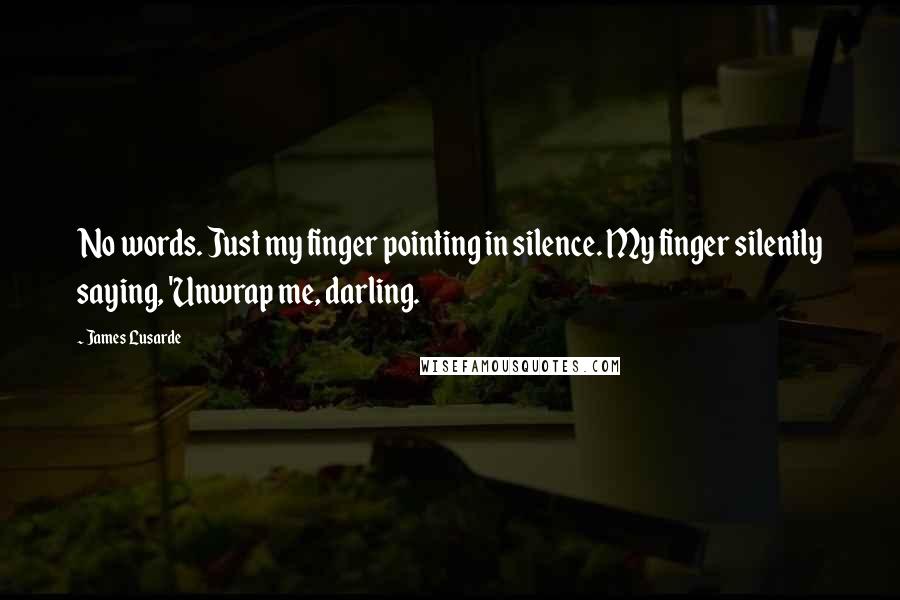 James Lusarde Quotes: No words. Just my finger pointing in silence. My finger silently saying, 'Unwrap me, darling.