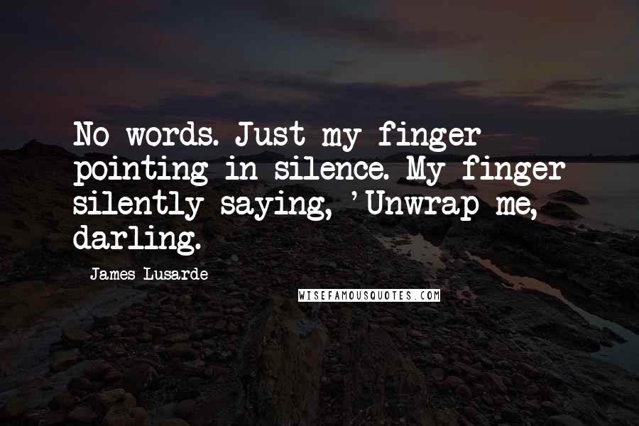 James Lusarde Quotes: No words. Just my finger pointing in silence. My finger silently saying, 'Unwrap me, darling.