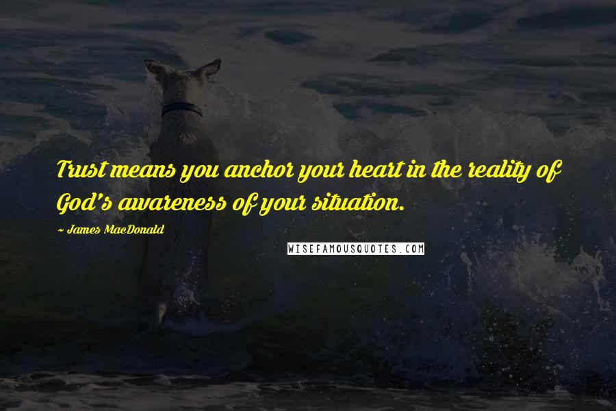 James MacDonald Quotes: Trust means you anchor your heart in the reality of God's awareness of your situation.