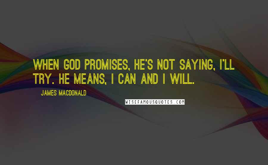 James MacDonald Quotes: When God promises, He's not saying, I'll try. He means, I can and I will.