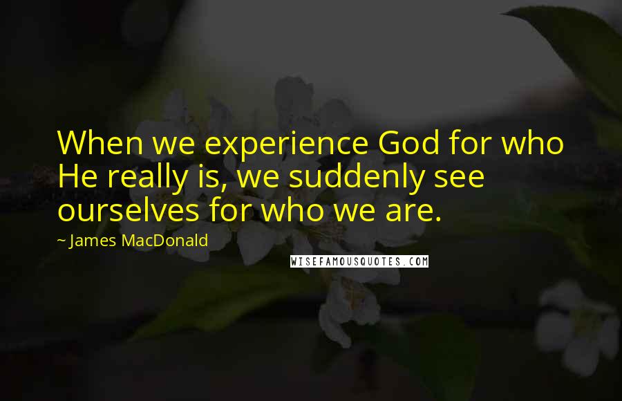 James MacDonald Quotes: When we experience God for who He really is, we suddenly see ourselves for who we are.