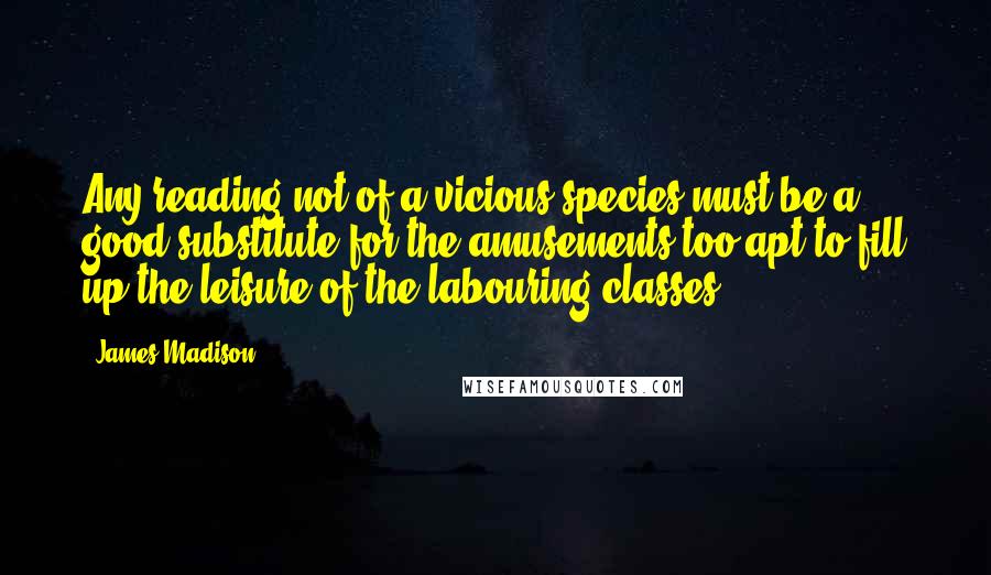 James Madison Quotes: Any reading not of a vicious species must be a good substitute for the amusements too apt to fill up the leisure of the labouring classes.