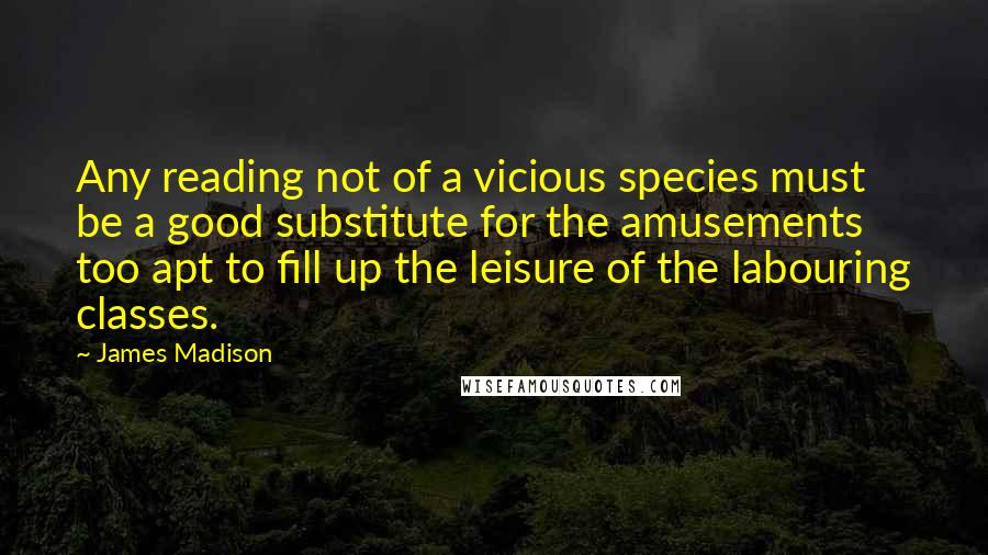 James Madison Quotes: Any reading not of a vicious species must be a good substitute for the amusements too apt to fill up the leisure of the labouring classes.