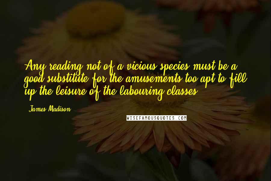 James Madison Quotes: Any reading not of a vicious species must be a good substitute for the amusements too apt to fill up the leisure of the labouring classes.