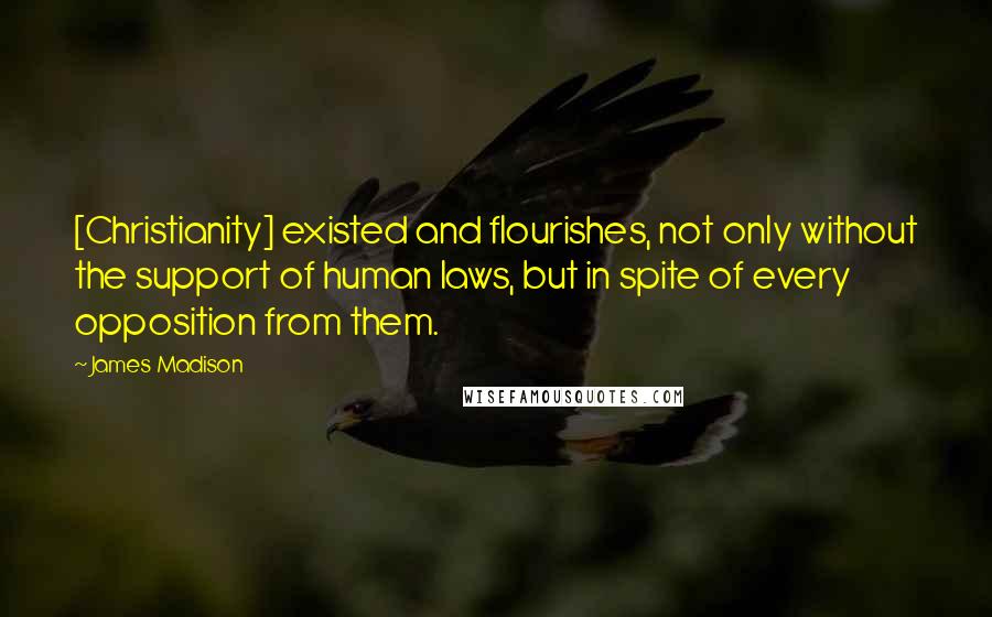 James Madison Quotes: [Christianity] existed and flourishes, not only without the support of human laws, but in spite of every opposition from them.