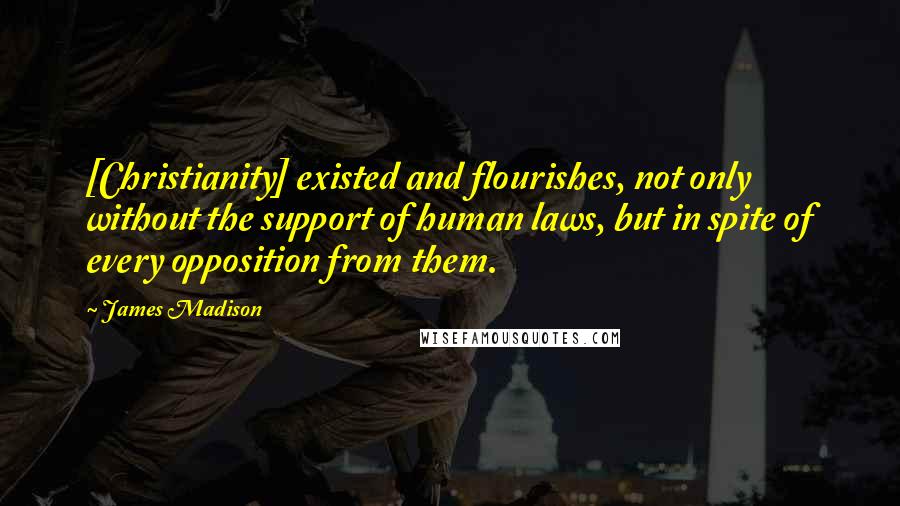 James Madison Quotes: [Christianity] existed and flourishes, not only without the support of human laws, but in spite of every opposition from them.