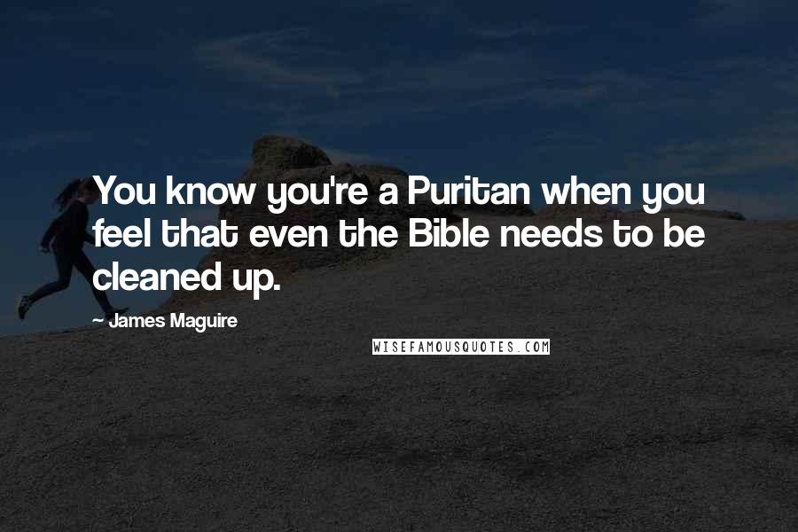 James Maguire Quotes: You know you're a Puritan when you feel that even the Bible needs to be cleaned up.