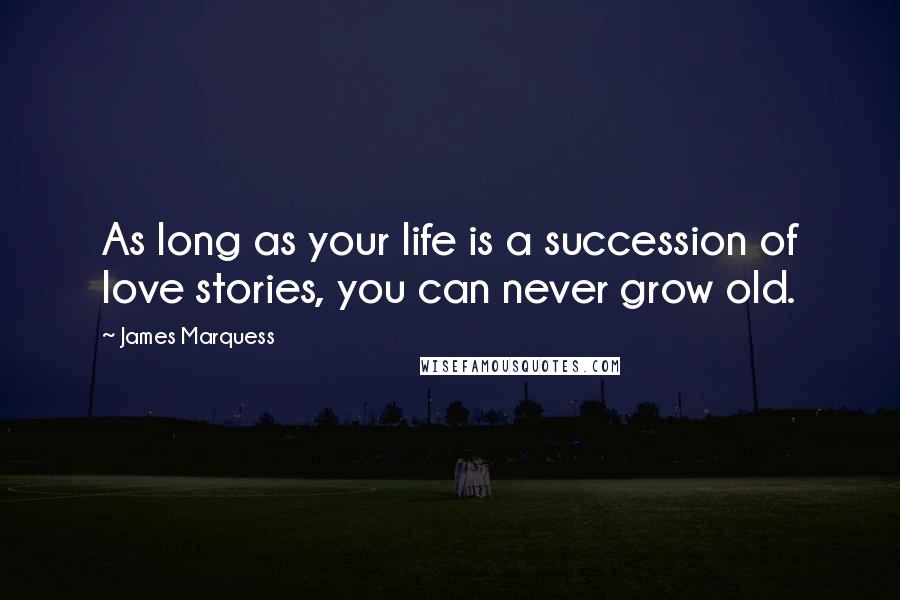 James Marquess Quotes: As long as your life is a succession of love stories, you can never grow old.
