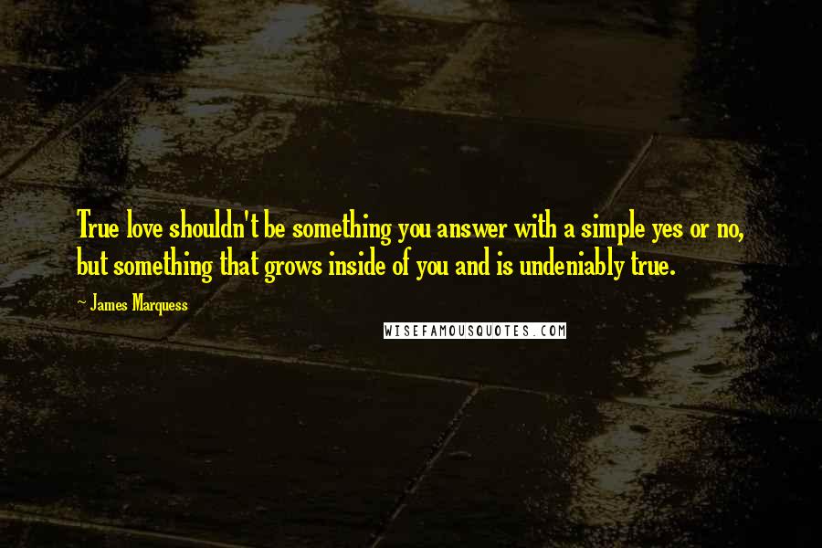 James Marquess Quotes: True love shouldn't be something you answer with a simple yes or no, but something that grows inside of you and is undeniably true.