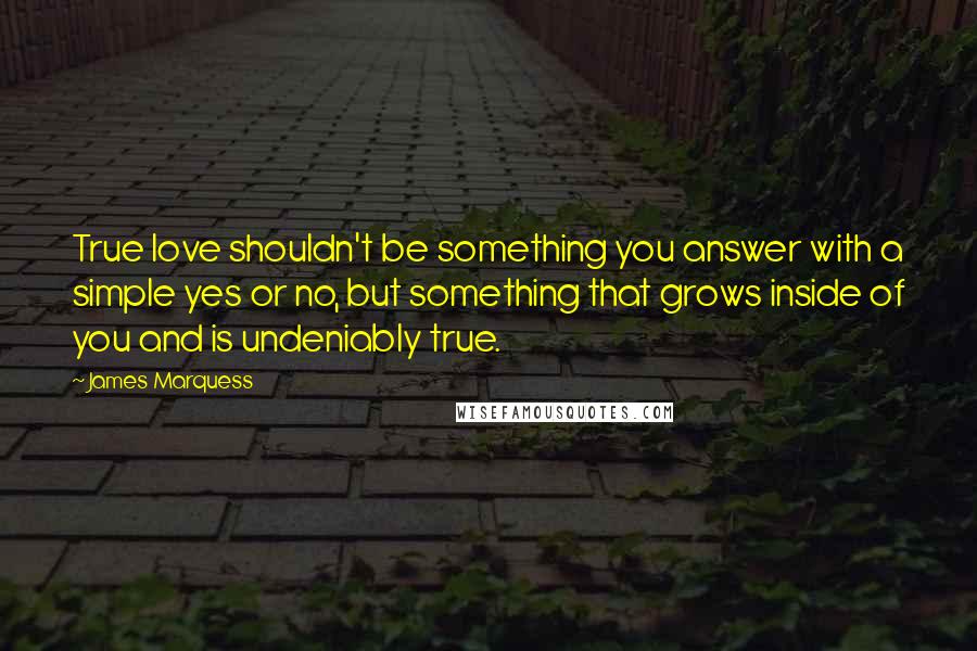 James Marquess Quotes: True love shouldn't be something you answer with a simple yes or no, but something that grows inside of you and is undeniably true.