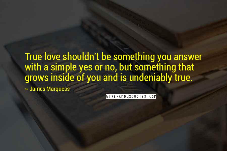 James Marquess Quotes: True love shouldn't be something you answer with a simple yes or no, but something that grows inside of you and is undeniably true.