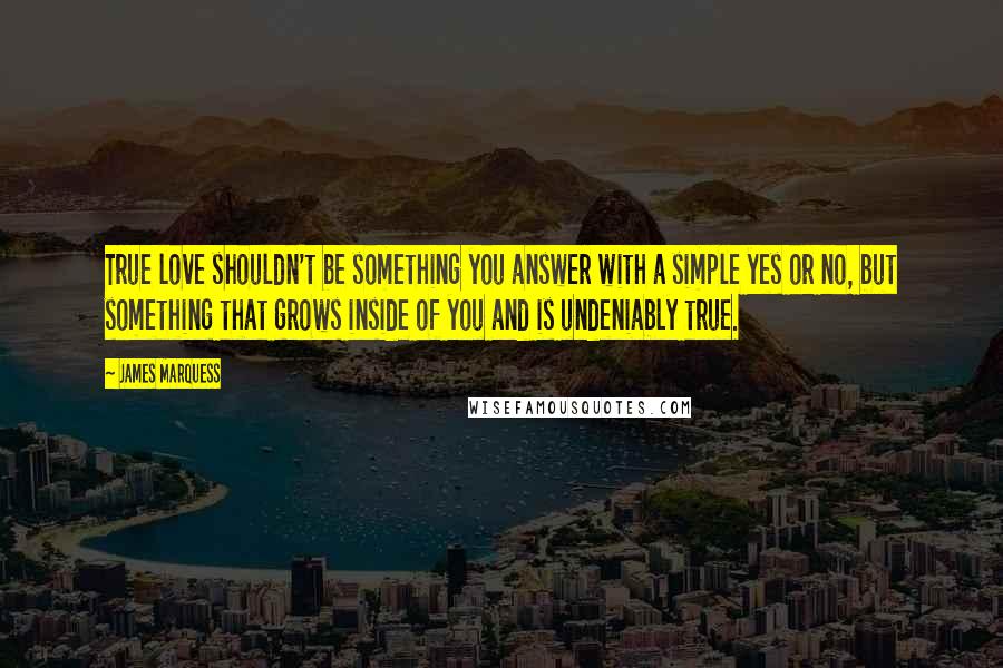 James Marquess Quotes: True love shouldn't be something you answer with a simple yes or no, but something that grows inside of you and is undeniably true.