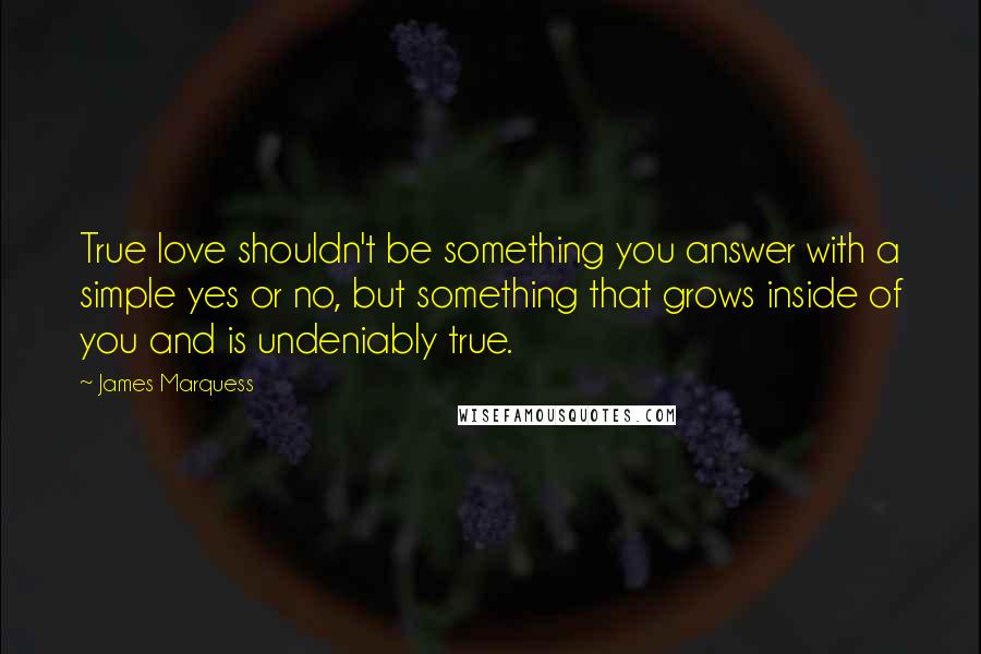James Marquess Quotes: True love shouldn't be something you answer with a simple yes or no, but something that grows inside of you and is undeniably true.
