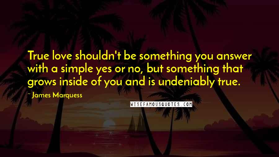James Marquess Quotes: True love shouldn't be something you answer with a simple yes or no, but something that grows inside of you and is undeniably true.
