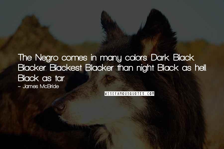 James McBride Quotes: The Negro comes in many colors. Dark. Black. Blacker. Blackest. Blacker than night. Black as hell. Black as tar.