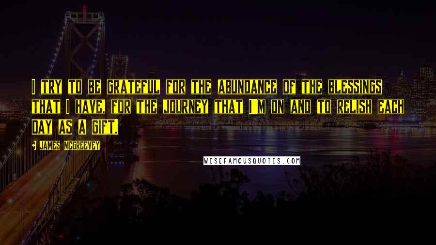 James McGreevey Quotes: I try to be grateful for the abundance of the blessings that I have, for the journey that I'm on and to relish each day as a gift.